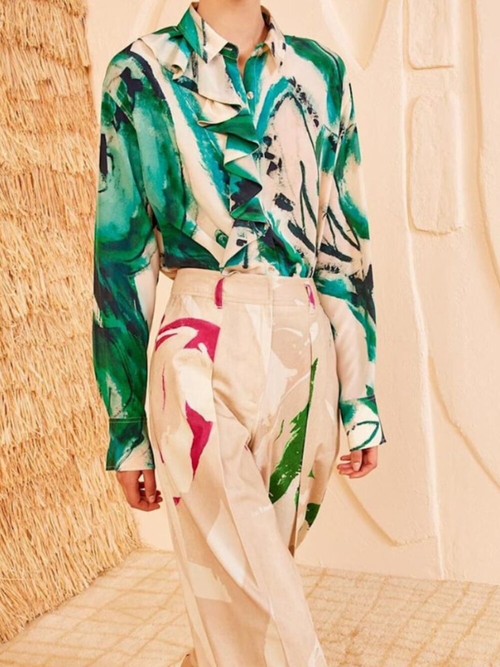 NWOT LIMITED EDITION ULLA JOHNSON Study Silk Blouse in Portrait in Green L $690